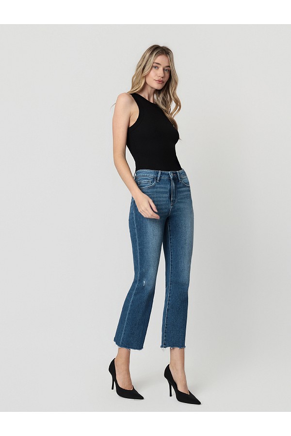 HIGH RISE RAW DISTRESSED HEM KICK F...